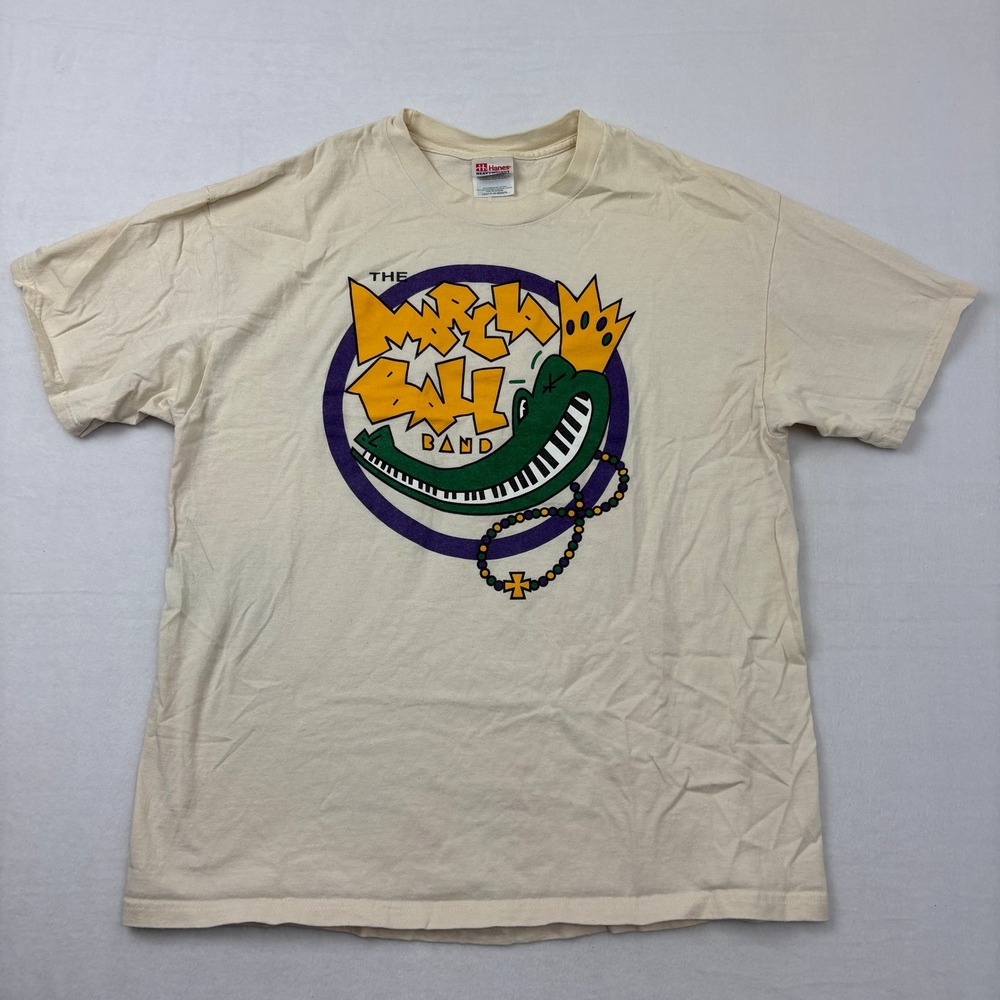Vintage Hanes Marcia Ball Band Graphic T-Shirt Mens XL Cream Alligator Piano N4